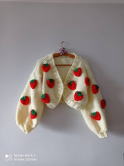 Strawberry Knit Cardigan, embroidery fruit Sweater
