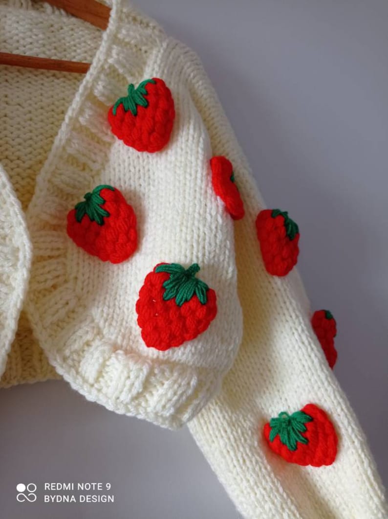 Strawberry Knit Cardigan, embroidery fruit Sweater