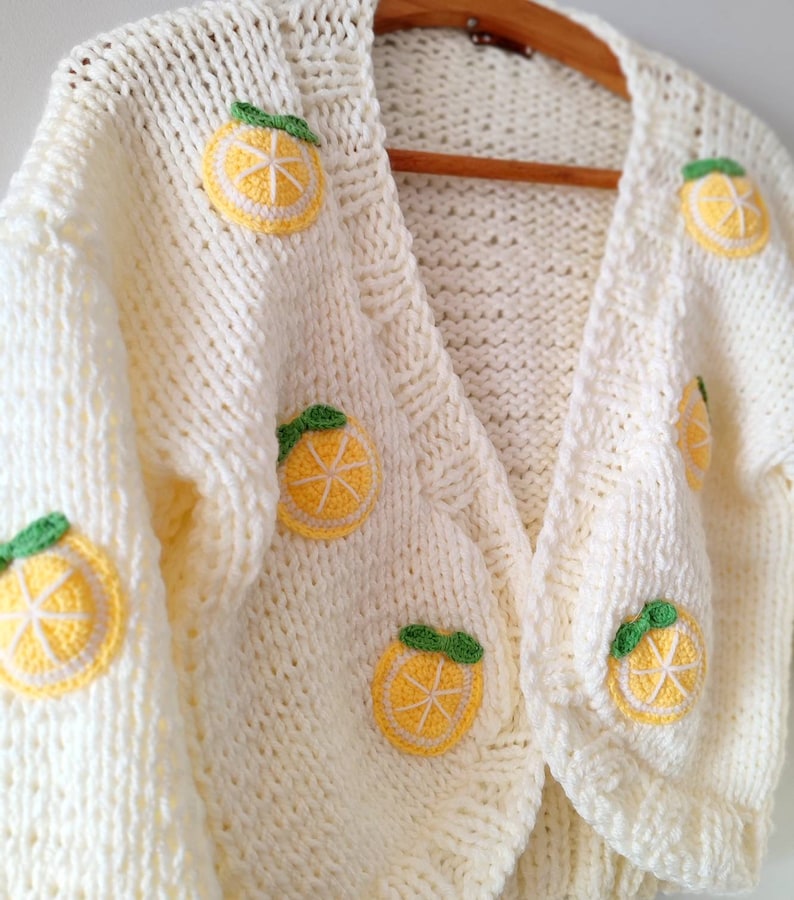 Lemon embroidery sweater, woman trendy cardigan