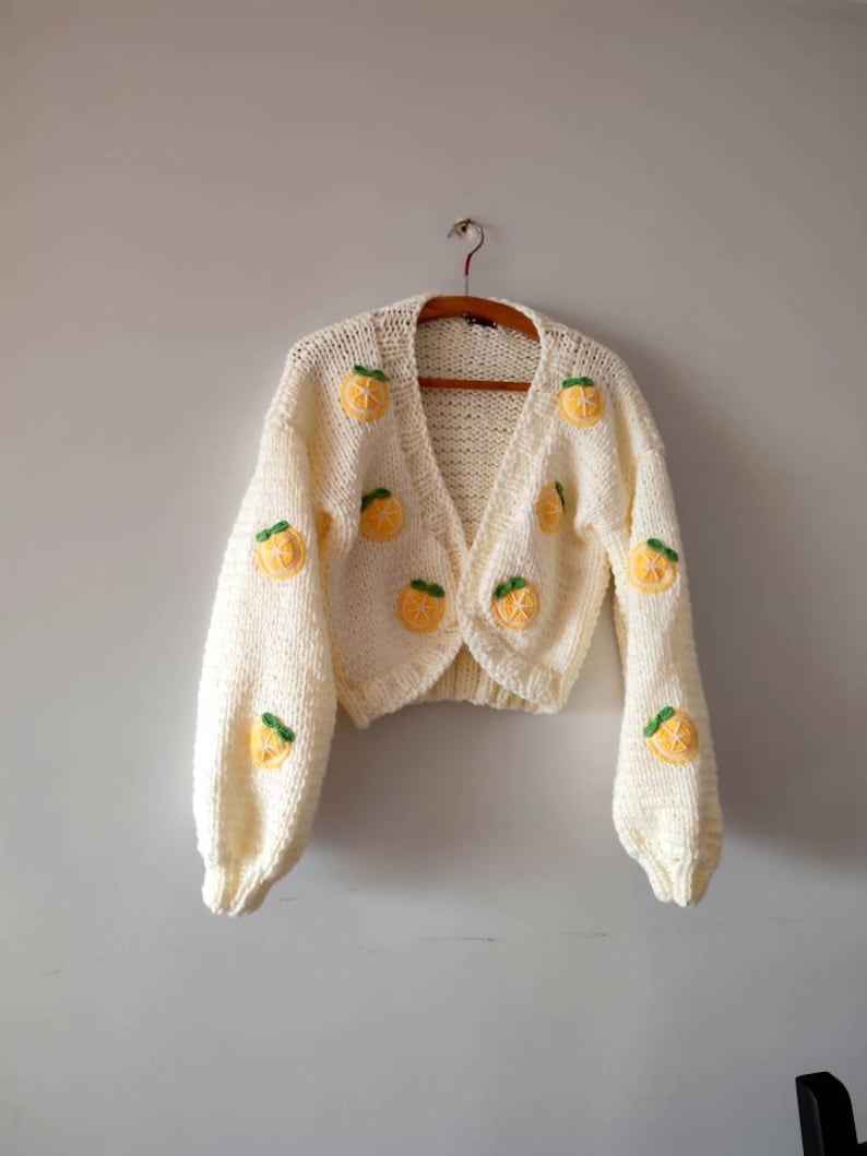 Lemon embroidery sweater, woman trendy cardigan