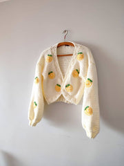 Lemon embroidery sweater, woman trendy cardigan