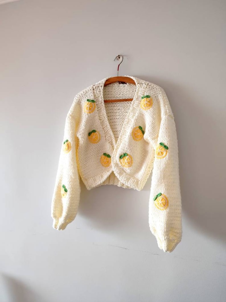 Lemon embroidery sweater, woman trendy cardigan