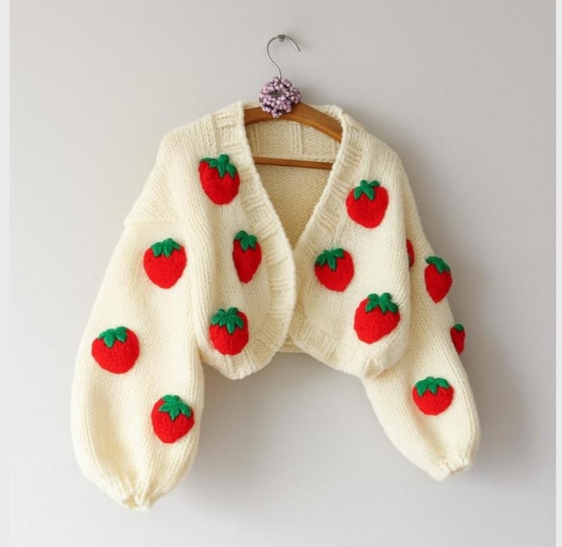 Strawberry Knit Cardigan, embroidery fruit Sweater
